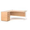 Dams Maestro 25 ergonomic desk and high pedestal bundle in beech white, 1600mm, with left-hand configuration and modern design.