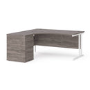 Dams Maestro 25 ergonomic desk and high pedestal bundle in grey oak and white, featuring a 1600mm left-hand configuration.