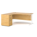 Dams Maestro 25 ergonomic desk and high pedestal bundle in oak white finish, 1600mm, left-hand configuration