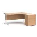 Dams Maestro 25 ergonomic desk and high pedestal bundle in beech white, 1600mm, with right-hand configuration.