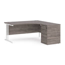 Dams Maestro 25 ergonomic desk and high pedestal bundle in grey oak and white, 1600mm, right-hand configuration.