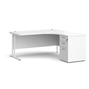 Dams Maestro 25 ergonomic desk with right-hand pedestal bundle in white, 1600mm length, featuring a sleek modern design