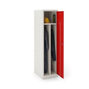 Gray Dams steel locker with one shelf, featuring clean and dirty compartments and a sturdy door for storage organization.