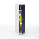 Open Dams steel police locker with one shelf and coat rail, featuring a sturdy metal frame and secure lockable door.
