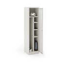 Grey Dams steel workwear combi locker with grey door, one full-width shelf, and three half-width shelves inside.