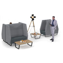 Dams Encore² Modular Large Coffee Table with black sled frame, showing multiple interconnected table sections in a modern living room setting.