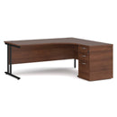 Walnut and black Dams Maestro 25 ergonomic desk with high pedestal bundle, 1800mm length, right-hand configuration.