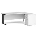 Dams Maestro 25 ergonomic desk with high pedestal bundle in white and black, 1800mm, right-hand setup for office workspace.