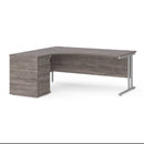 Dams Maestro 25 ergonomic desk and high pedestal bundle in grey oak and silver, 1800mm size, with left-hand configuration.