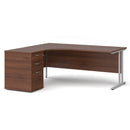 Dams Maestro 25 ergonomic desk and high pedestal bundle in walnut and silver finish, 1800mm length, left-hand configuration.