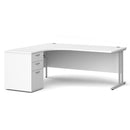 Dams Maestro 25 ergonomic desk and high pedestal bundle in white and silver, 1800mm, with left-hand configuration.