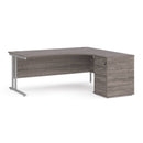 Dams Maestro 25 ergonomic desk with grey oak and silver finish, featuring a right-hand high pedestal bundle, 1800mm length