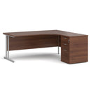Dams Maestro 25 ergonomic desk and high pedestal bundle in walnut and silver finish, 1800mm, right-hand configuration.
