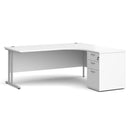 Dams Maestro 25 ergonomic desk and high pedestal bundle in white and silver, right-hand configuration, 1800mm length