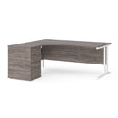 Dams Maestro 25 ergonomic desk and high pedestal bundle in grey oak and white, 1800mm, with left-hand configuration.