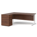 Walnut and white Maestro 25 ergonomic desk with high pedestal bundle, 1800mm length, designed for ergonomic office workspace.