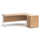 Dams Maestro 25 ergonomic desk and high pedestal bundle in beech white, 1800mm, with right-hand configuration.