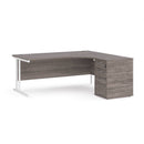 Dams Maestro 25 ergonomic desk with white high pedestal, 1800mm, featuring grey oak finish and right-hand configuration.