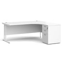 Dams Maestro 25 ergonomic desk and high pedestal bundle in white, 1800mm, right-hand configuration with clean modern design
