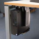 Silver Dams Neon Under Desk CPU Holder securely supports computer towers beneath a desk with a sleek, modern design.