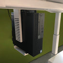 Silver Dams Neon Under Desk CPU Holder securing a computer tower beneath a desk for organized workspace.
