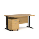 Dams Maestro 25 straight desk with black oak finish and a two-drawer under-desk pedestal in a modern office setup