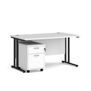Dams Maestro 25 straight desk with white and black finish, featuring a 2-drawer under-desk pedestal bundle.