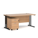 Dams Maestro 25 straight desk with black beech finish and 2-drawer under-desk pedestal bundle, modern office workspace setup.
