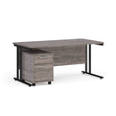 Dams Maestro 25 straight desk with grey oak finish and black under-desk pedestal with 2 drawers, modern office furniture bundle.