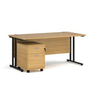 Dams Maestro 25 straight desk with oak finish and black accents, featuring a 2-drawer under-desk pedestal for office storage