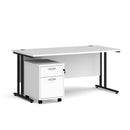 Dams Maestro 25 straight desk with black and white finish, featuring a 2-drawer under-desk pedestal bundle for organized workspace.