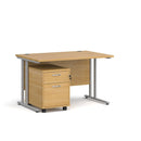 Dams Maestro 25 straight desk with oak silver finish and 2-drawer under desk pedestal bundle, showcasing sleek office furniture design.