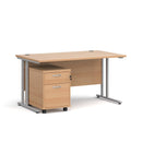 Dams Maestro 25 straight desk with beech and silver finish, featuring a 2-drawer under-desk pedestal in an office setting.