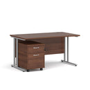 Dams Maestro 25 straight desk with walnut finish and silver accents, featuring a 2-drawer under-desk pedestal bundle.