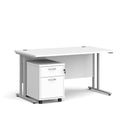 Dams Maestro 25 straight desk with white and silver finish, including a 2-drawer under-desk pedestal for organized workspace.