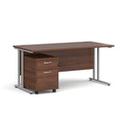 Dams Maestro 25 straight desk with walnut finish and silver accents, featuring a 2-drawer under-desk pedestal bundle.