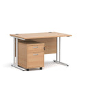 Dams Maestro 25 white beech straight desk with 2-drawer under-desk pedestal bundle, featuring sleek workspace and storage.