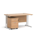 Dams Maestro 25 straight desk with white beech finish, featuring a 2-drawer under-desk pedestal for office storage.