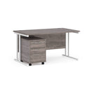 Dams Maestro 25 straight desk with grey oak finish and matching 2-drawer under-desk pedestal for office workspace.
