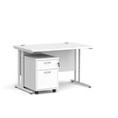 Dams Maestro 25 straight desk with white finish and 2-drawer under desk pedestal bundle, featuring clean lines and functional storage