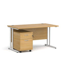 Dams Maestro 25 straight desk with white oak finish and two-drawer under-desk pedestal bundle, showcasing modern office furniture.