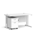 Dams Maestro 25 straight desk with white finish and 2-drawer under-desk pedestal bundle, showing clean workspace and storage.