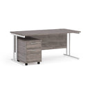 Dams Maestro 25 grey oak and white straight desk with two-drawer under desk pedestal bundle for modern office workspace