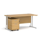 Dams Maestro 25 straight desk with white oak finish paired with a 2-drawer under-desk pedestal for office storage.