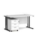 Dams Maestro 25 white and black straight desk with matching 3-drawer under-desk pedestal in a modern office setup