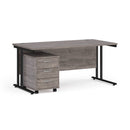 Dams Maestro 25 grey oak straight desk with black 3-drawer under desk pedestal bundle, featuring modern office furniture design