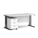 Dams Maestro 25 straight desk with white and black finish, featuring a 3-drawer under-desk pedestal for organization.