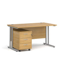 Dams Maestro 25 straight desk with oak silver finish and 3-drawer under-desk pedestal bundle, featuring modern office furniture design.
