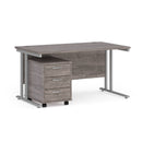 Grey oak Dams Maestro 25 straight desk with 3-drawer under-desk pedestal, featuring modern design and ample workspace.
