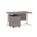 Dams Maestro 25 grey oak and white straight desk with 3-drawer under desk pedestal bundle, modern office furniture setup
